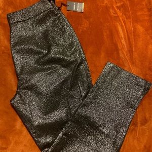 High Waisted Ankle Length Silver Metallic Pants